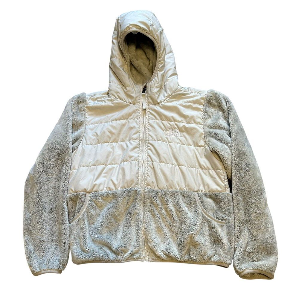 The North Face Sherpa Nylon Mashup Jacket Girls Large 14/16 Full Zip White Gray